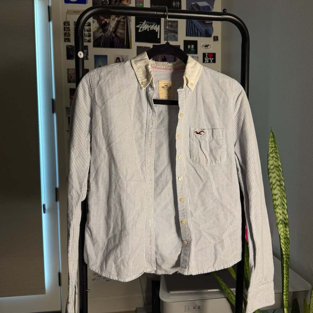 Vinatge Hollister Button Down Shirt Size S Blue White Pinstripe